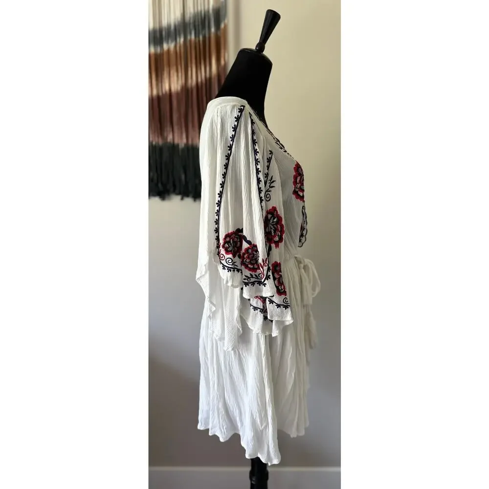 FREE PEOPLE Cora Embroidered Floral Cotton Gauze Mini Dress Size M